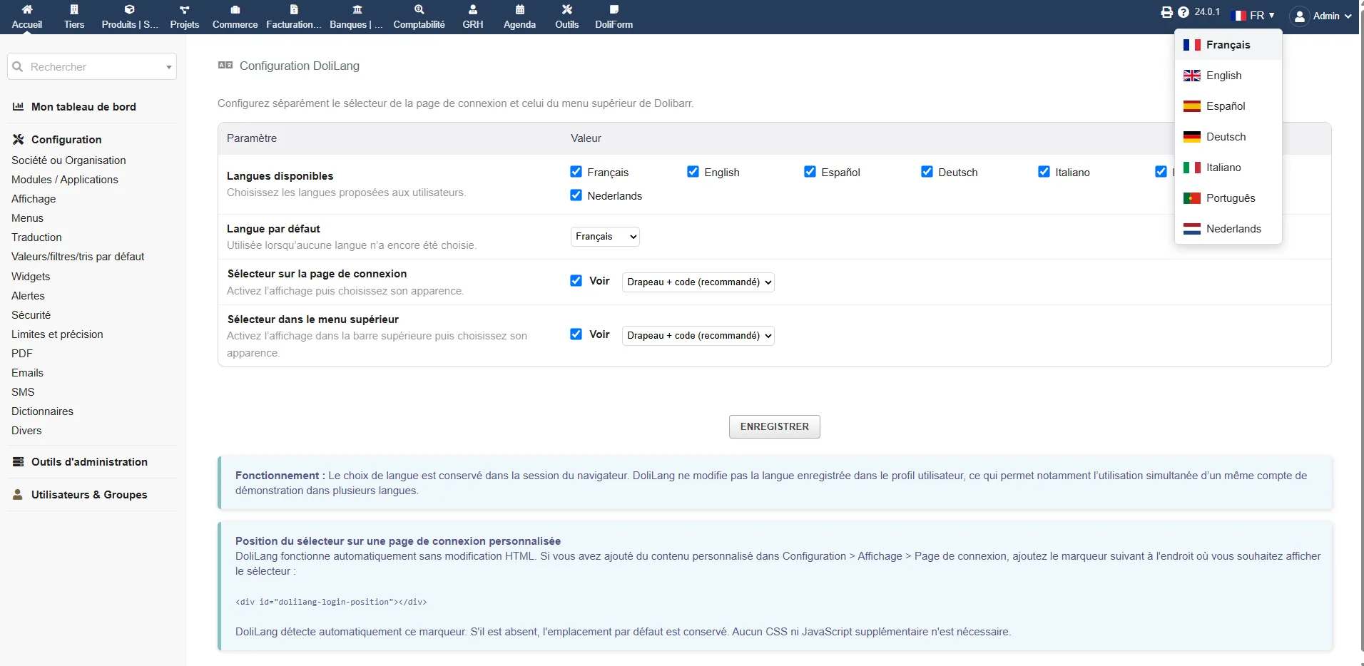 DoliLang – Sélecteur de langue pour Dolibarr – Image 2